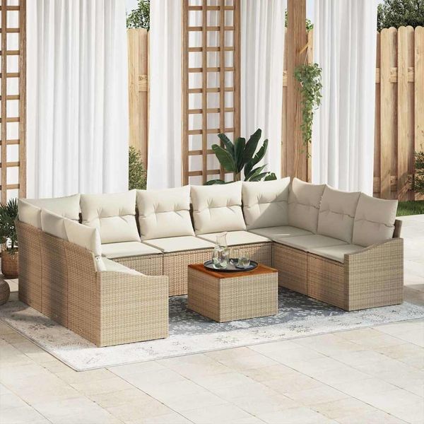 vidaXL Gartensofa-set mit Speicher 10 pcs Beige und Creme Poly-Rattan 3356545