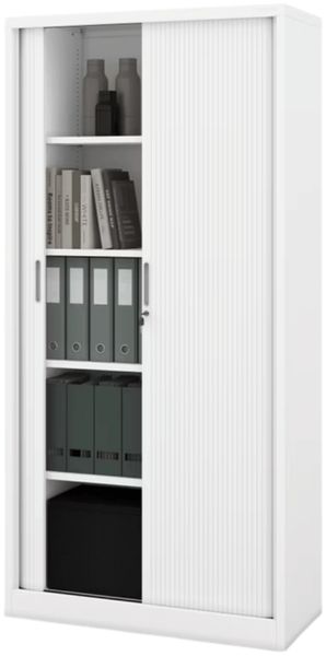 Aktenschrank abschließbar DAMIAN - Rolladentüren, 5 Ebenen | Büroschrank aus Stahl Metallschrank Werkstatt Mehrzweckschrank Werkzeugschrank, 185x90x45cm Weiß