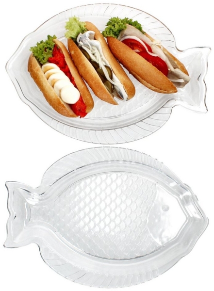 MamboCat Servierplatte 2x Fischplatte OSLO Gr. L LxB 35x24cm Glas Fisch-Relief Servier-Teller, Glas