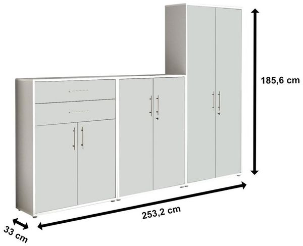 moebel-dich-auf Aktenschrank TABOR (Set 55, 2x Aktenschrank niedrig + 1x Aktenschrank hoch) abschließbar, Metallgriffe