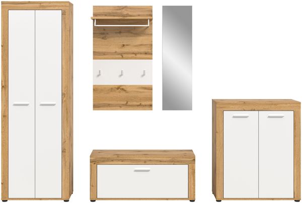 xonox. home Garderobe Jam X8BK6G02 Garderobenkombination Garderoben-Set in Wotan Eiche Nb, weiß, ca. 285 x 191 x 35 cm Bild 2