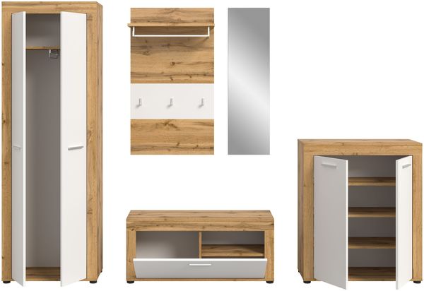 xonox. home Garderobe Jam X8BK6G02 Garderobenkombination Garderoben-Set in Wotan Eiche Nb, weiß, ca. 285 x 191 x 35 cm Bild 3