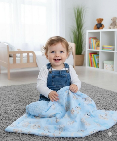 Babydecke BABYLUX Babydecke Krabbeldecke MINKY Kuscheldecke 75x100 cm+KISSEN, BabyLux, K163 Blau + Schnuckis