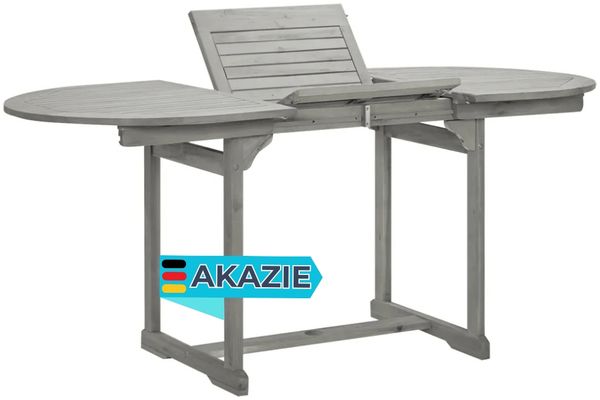 Garten-Esstisch VEGO Grau (120-170)x80x75 cm Massivholz Akazie Oval | Gartentisch Holz klappbar Outdoortisch Terrassentisch verstellbar