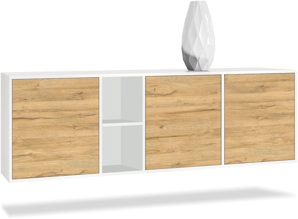 Vladon Kommode Cuba - Weiß matt/Eiche Natur - Modernes Sideboard für Ihr Wohnbereich - (BxHxT) 182 x 53 x 35 cm