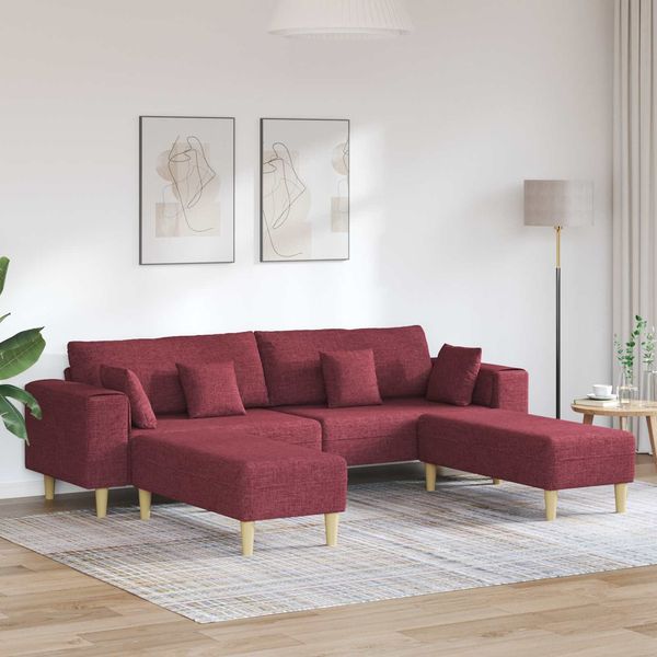 vidaXL Sofa mit Kissen 3 pcs Weinrot Stoff 3335165