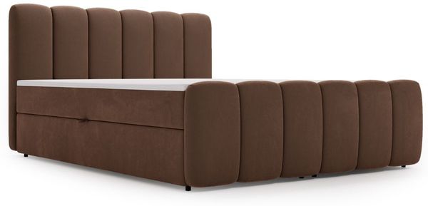 GRAINGOLD Cloud Boxspringbett 140x200, Bett mit Bettkasten, Velour-Stoff, mit Kopfteil, Braun Bild 2
