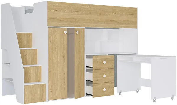 Vente-unique - LANILATO Bett Holz, Platte BeigeWeiß - B 97,5 cm x H 160,3 cm x L 235,1 cm Bild 4