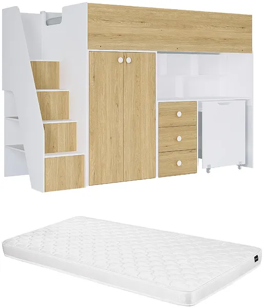 Vente-unique - LANILATO Bett Holz, Platte BeigeWeiß - B 97,5 cm x H 160,3 cm x L 235,1 cm Bild 5