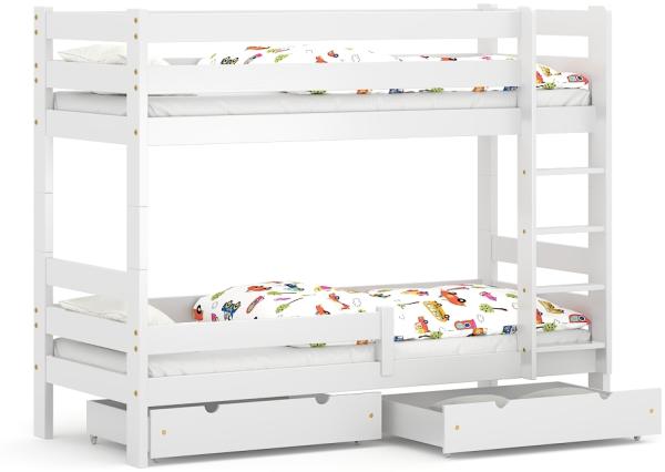 WNM Group 2in1 Etagenbett oder 2 Einzelbetten - Hochbett für Kinder Sophie - Stockbett mit Rausfallschutz und Lattenrost - Absturzsicherung Doppelstockbett - Jugendbett 90x190 cm - Weiß