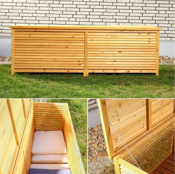 170CM XXL Holz Bank Auflagenbox Kissenbox Gartenbox Gartentruhe Truhe Holztruhe Bild 2