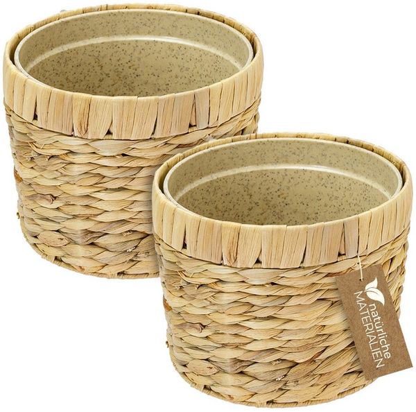 HMF Wasserhyazinthentopf Innovativer Blumentopf geflochten aus Wasserhyazinthe (Set, 2 St), mit Pflanztopf aus nachhaltigen Rohstoffen, Rund, ø 19 cm