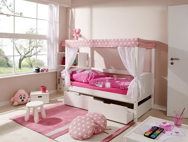 Himmelbett MINI "Stern Rosa" 80x160 inkl. Rollrost + Tüll-Textilien