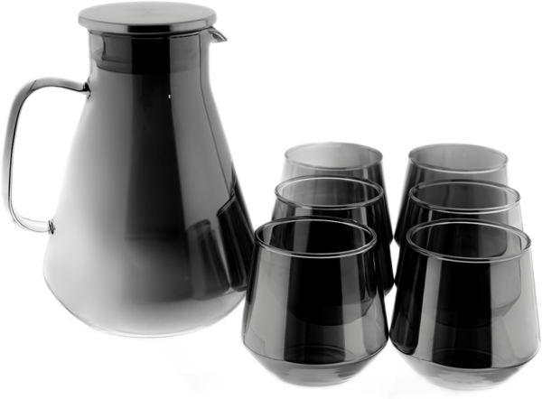 7-teiliges Karaffen-Set aus hochwertigem Borosilikatglas mit Deckel & Griff Silber