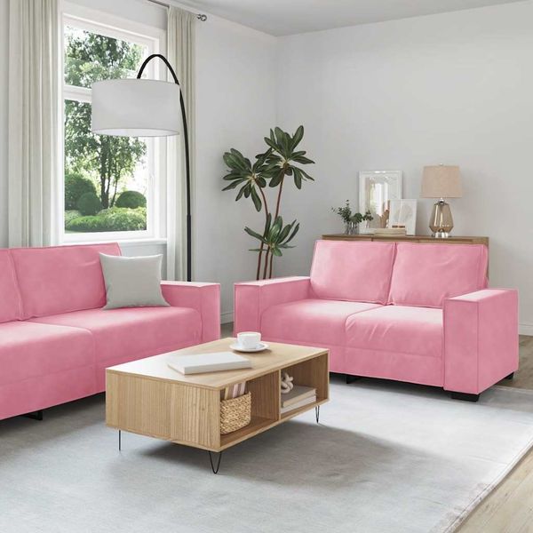 vidaXL 2-tlg. Sofagarnitur mit Kissen Rosa Samt 3324703