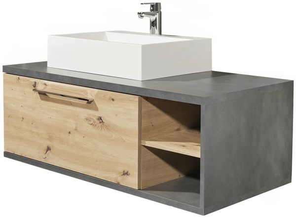 Waschbecken Unterschrank Badschrank Becken NATHAN Matera Beton Grau / Artisan Eiche WBU