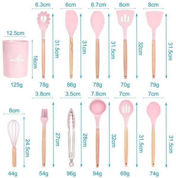 Intirilife Kochbesteck-Set (Set, 12-tlg, Set), Küchenutensilien Set Zange Schneebesen Pfannenwender Schöpfkelle