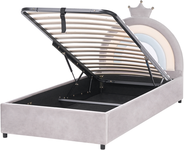 Kinderbett mit Stauraum Krone Samtstoff GRISETOT 90 x 200 cm Grau