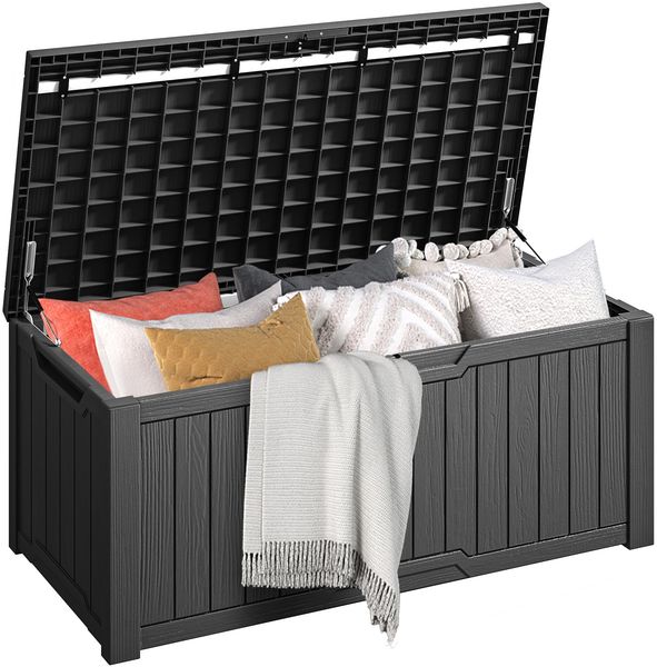 DWVO Gartenbox|450 Liter 142.1 x 67.6 x 60 cm|Auflagenbox Aufbewahrungsbox Garten Kissenbox Outdoor Gartentruhe |Wasserdicht Gasdruckfeder|Für Sitzauflagen Gartengeräte & Kinderspielzeug|Schwarz