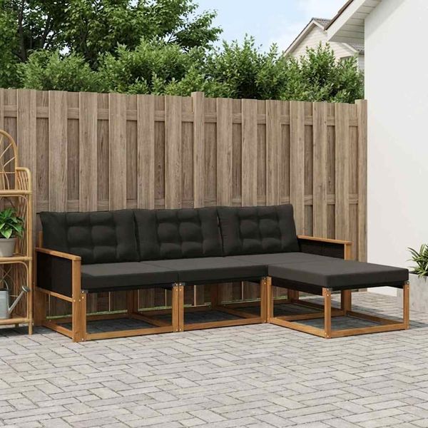 vidaXL Outdoor-Sofagarnitur mit Kissen 4 pcs Natürlich und Schwarz 3381336