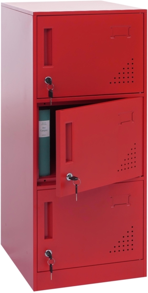Spind HWC-P63, Schließfach Wertfachschrank Schließfachschrank 3 Türen, 90x38x45cm Stahl ~ rot