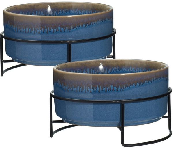 Koopman Futternapf Hundenapf Katzennapf Fressnapf 17x10cm Keramik 2er Set, Keramik, Dunkelblau, Keramik, 1 Liter je Napf, Metall, Standsicher