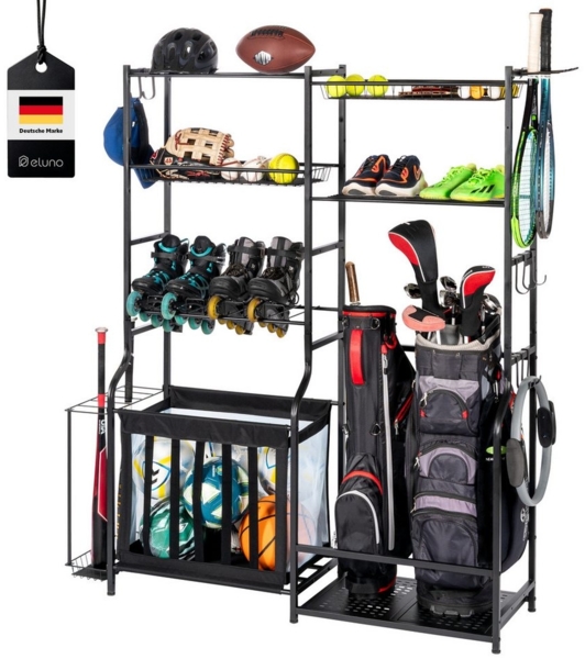 eluno Mehrzweckregal mit stabilen Ablageflächen, Körben und Haken, aus Stahl