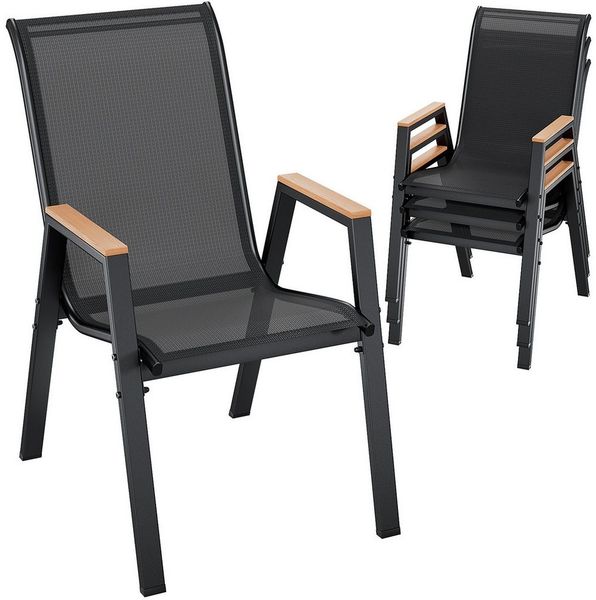 TLGREEN Gartenstuhl 4er Set Stapelstühle mit Metallrahmen und Kunstholz-Armlehnen, (4 St), bis 150 kg Belastbar,für Gärten, Innenhöfe, Balkone, Restaurants