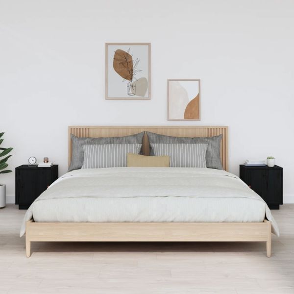 vidaXL Nachttische 2 Stk. Schwarz 40x34x45 cm Massivholz Kiefer 818284