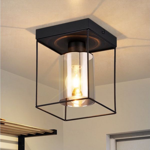 Nettlife Deckenleuchte 1/4 Flammig E27 Glas Vintage Flurlampe Schwarz Metall Industrial, ohne Leuchtmittel, Retro Schlafzimmerlampe für Küche Schlafzimmer Büro