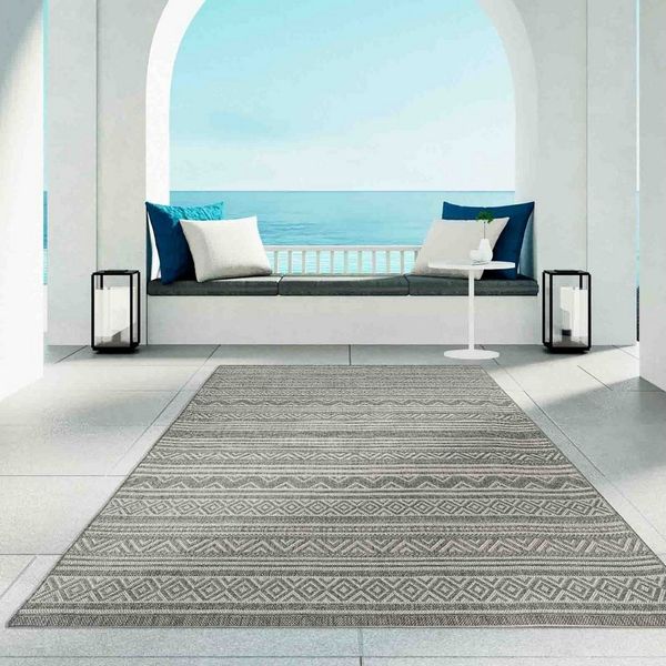 TaraCarpet Teppich Regina Teppich aus robustem Flachgewebe für In und Outdoor, rund, Höhe: 7 mm, Küche Wohnzimmer Terrasse Garten Balkon Boho grün 120X120