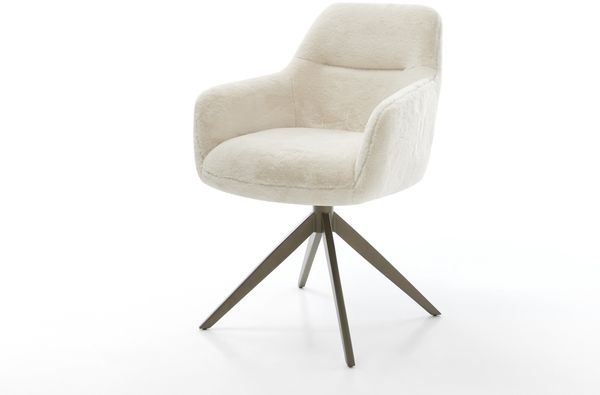 Drehstuhl Pejo-Flex Plüsch Creme-Weiß Kreuzgestell breit Effektfinish Titan 360° drehbar Wippfunktion Taschenfederkern
