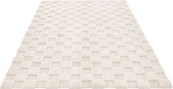 LeGer Home by Lena Gercke Teppich Esmé, Hochflor-Teppiche, weich, Boho, rechteckig, Höhe: 23 mm, Hoch-Tief-Struktur, Uni, Kästchen, Wohnzimmer, Schlafzimmer, Esszimmer