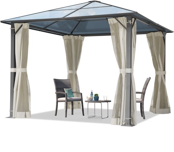 TOOLPORT Gartenpavillon 3x3 m Polycarbonat Dach ca. 6 mm - Hardtop Pavillon mit 4 Seitenteilen und Moskitonetzen in crème