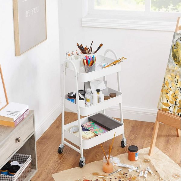 JEOBEST Beistellwagen Rollwagen Küchenwagen Servierwagen aus Metall 3-Etagen, (43x30x76.5cm) Multifunktionswagen für Küche, Schlafzimmer, Wohnzimmer