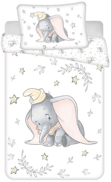 Disney Kinder Bettwäsche Wendemotiv Bettwäsche Dumbo Elefant Grau Sterne Pflanzen weiß Bettdecke 100x135 + Kopfkissen 40x60 cm, 100% Baumwolle