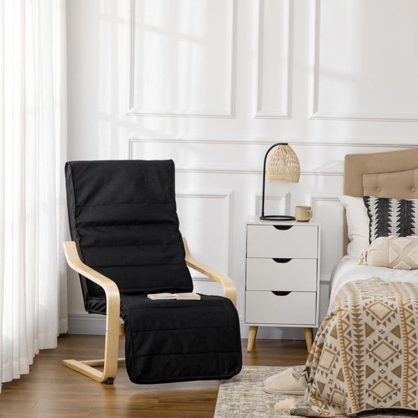 Relaxsessel B 94 x T 66,5 x H 100 cm, Freischwinger aus Birkenholz mit 5-fach verstellbarer Beinstütze
