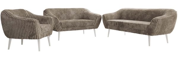 Wohnzimmerset PIRS 1-2-3, Skandinavisches Komplettset, Wellenfederung, weiße Füße, Sitzgruppe, Möbelset - Hellbraun Cord Bild 6