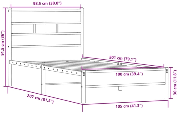 vidaXL Bettgestell ohne Matratze Sonoma-Eiche 100x200 cm Holzwerkstoff 4017249 Bild 8