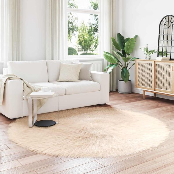 vidaXL Teppich aus Kunstschaffell TAFALLA Beige Ø 160 cm Polyester 42021494