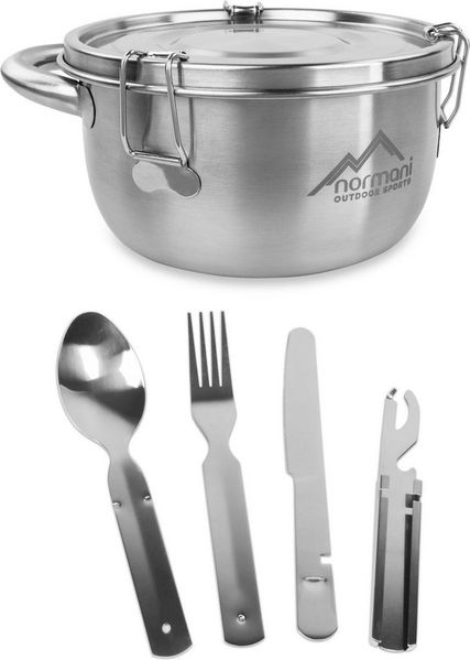 normani Geschirr-Set Camping Geschirrset Foodcontainer und Essbesteck (4-tlg), 1 Personen, Edelstahl, Camping Geschirr Essgeschirr Outdoor Besteck Kochgeschirr