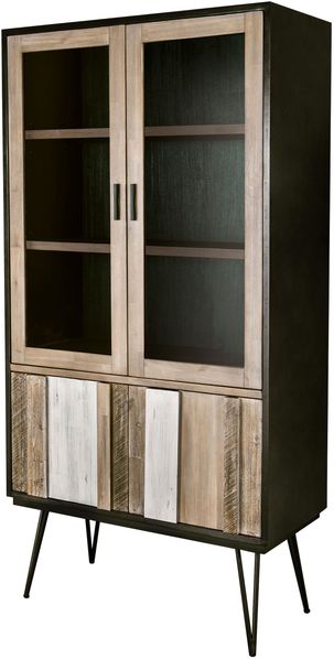 Livin Hill Vitrine Adesso Schwarz, Grau- und Beigetöne, schwarze Beine ADESL03