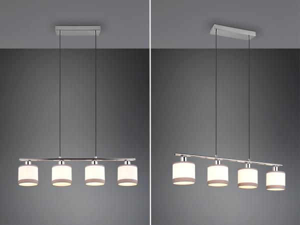 Balkenpendelleuchte DAVOS 4-flammig mit Stoffschirmen in Weiß/Grau, Breite 75cm