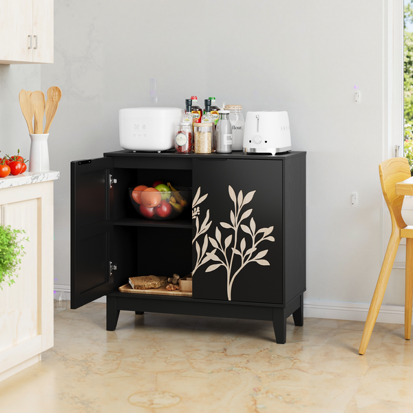Sideboard H 76 x T 80 x B 38 cm aus MDF in Schwarz mit 2 Türen und verstellbarem Einlegeboden