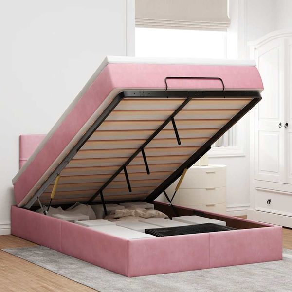 vidaXL Ottomane Bett mit Matratze & LEDs Rosa 120x190 cm Samt 3312613