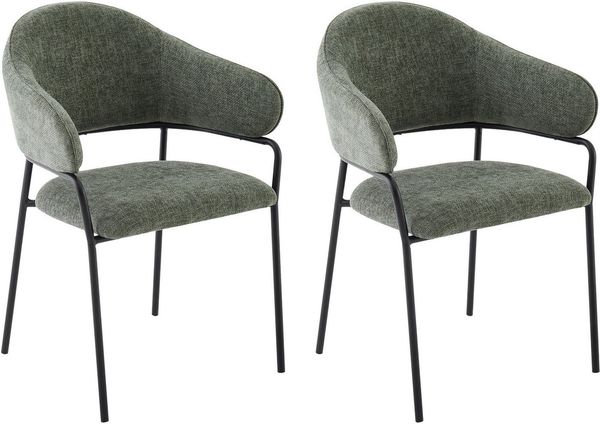 byLIVING Stuhl 2-er Set Curve/Webstoffbezug, Gestell Metall pulverbeschichtet/Esszimmerstuhl/Küchenstuhl/Maße: B 60 x H 86 x T 58 cm (Dunkelgrün)