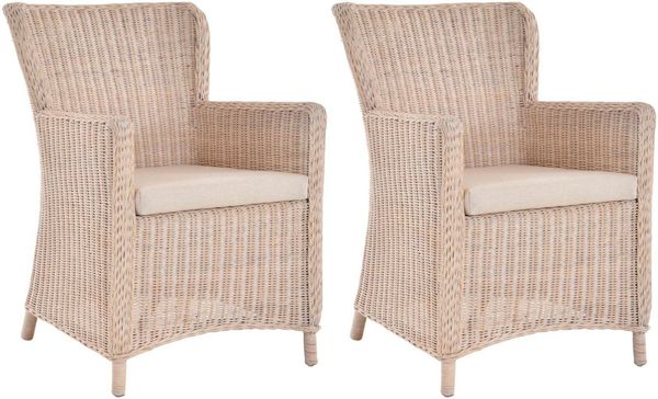 Krines Home Esszimmersessel 2er Set Rattansessel Skandinavischer Stil Natur Rattan Sessel, Armlehnsessel, Esszimmer