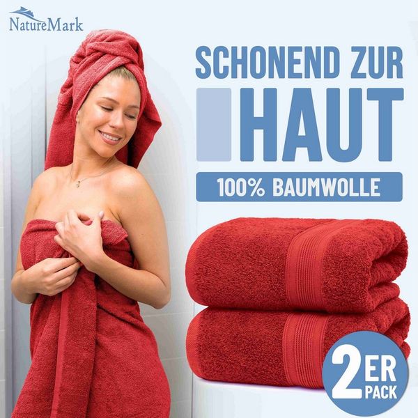 NatureMark Badetuch kuschelige, hochwertige Duschhandtücher, 100% Baumwolle (2-St), weiches Badetücher Set (2-St), Premium Qualität, Rot
