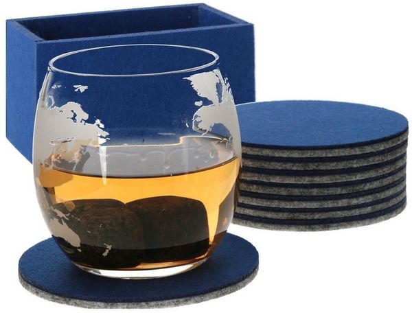 Lantelme Glasuntersetzer Filz 9er Set Glas Flaschenuntersetzer Untersetzer Getränkeuntersetzer, 9-tlg, 8 Untersetzer und 1 Box, Farbe Blau