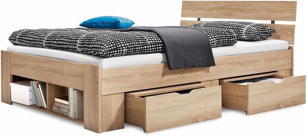 PINTO Stilvolles Kojenbett 140x200 cm - Komfortables Jugendzimmer Doppelbett in Eiche Sonoma Optik - 145 x 86 x 204 cm (B/H/T)
